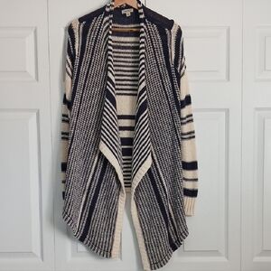 Lucky Brand Striped Navy and Cream Waterfall Cardigan, Medium